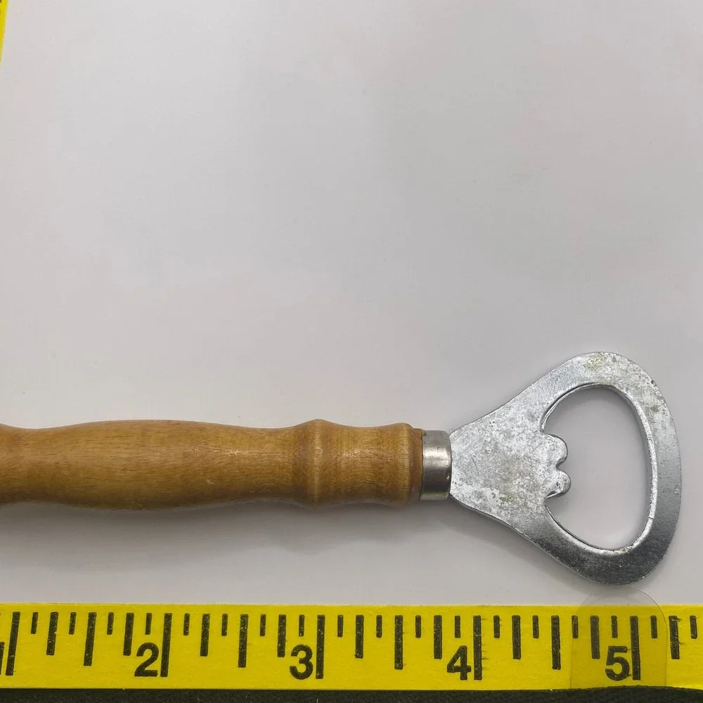 Vintage Wood Handle Bottle Opener Stainless Steel Barware‎ MCM